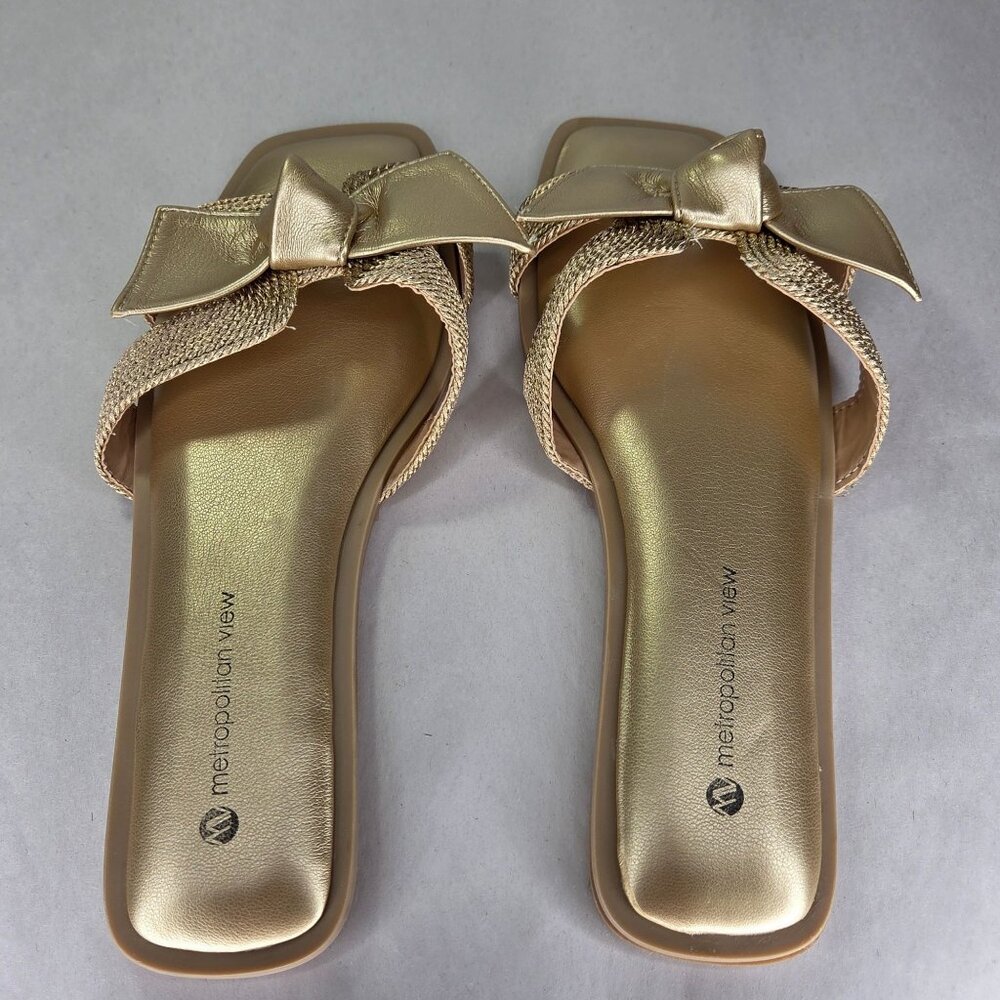 NWOT Metropolitan View Women's Gold Bow Sandals - Picture 4 of 6